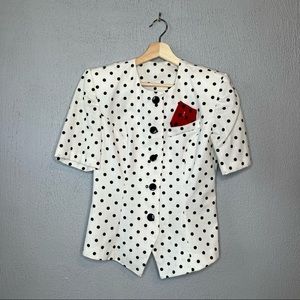 Vintage White Polka dot blouse with black skirt set size 10 Womens by HHR